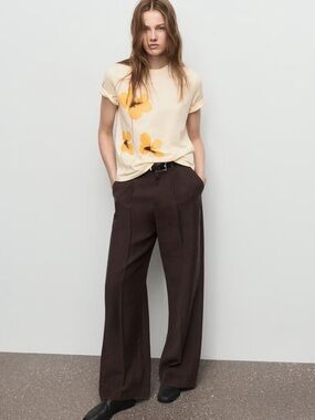 Mango Yellow Floral Short-Sleeve Crewneck Top
